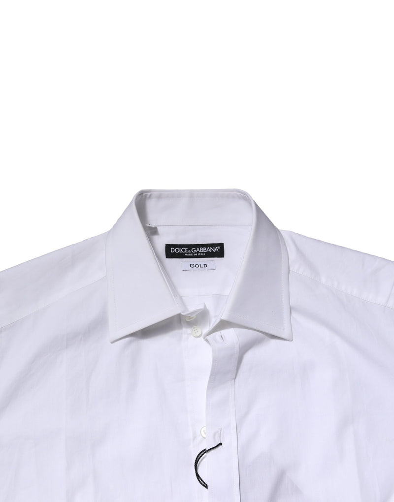 Dolce &amp; Gabbana wit katoenen overhemd met lange mouwen, goudkleurig, formeel.