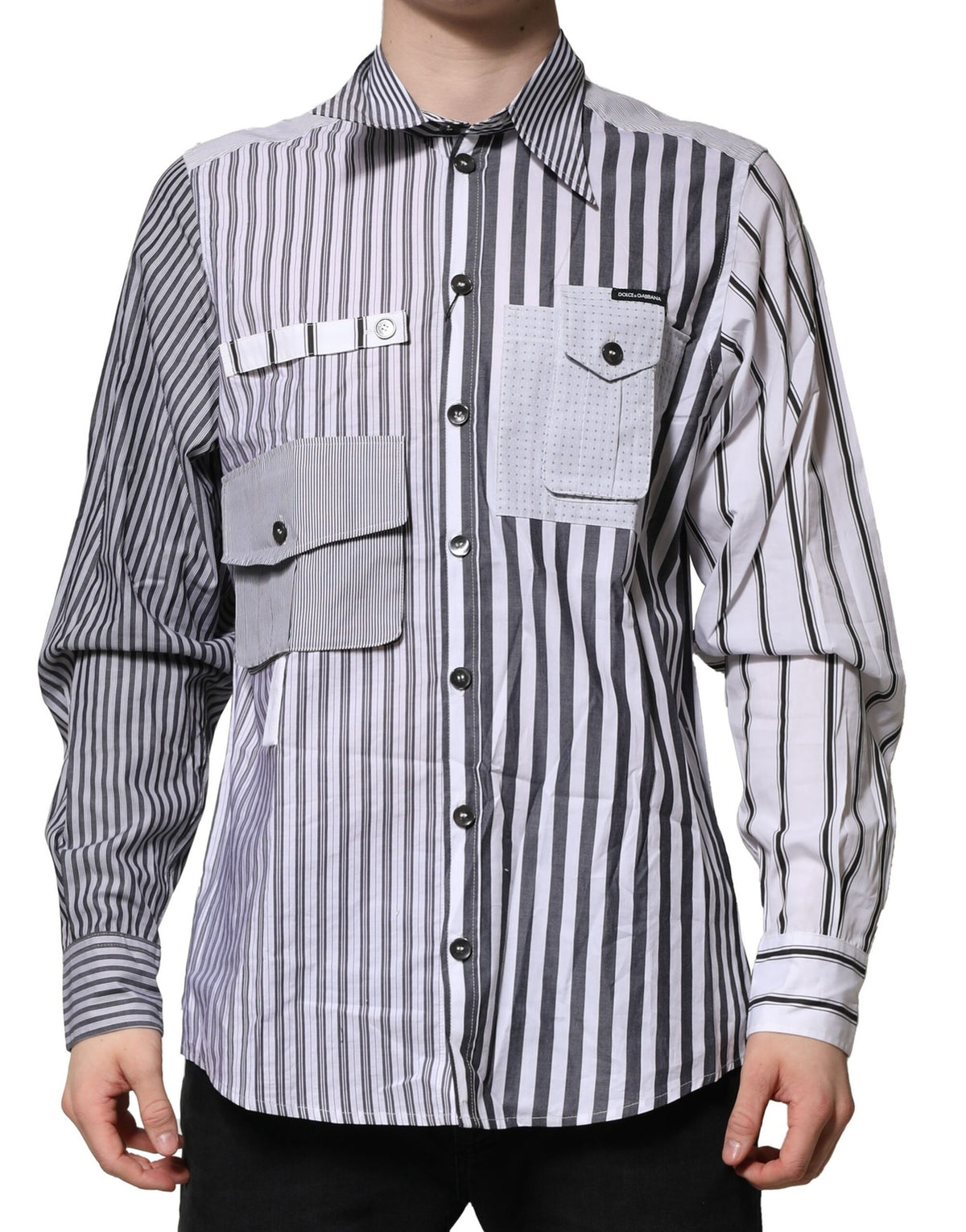 Chemise décontractée pour homme en coton rayé blanc et gris de Dolce &amp; Gabbana