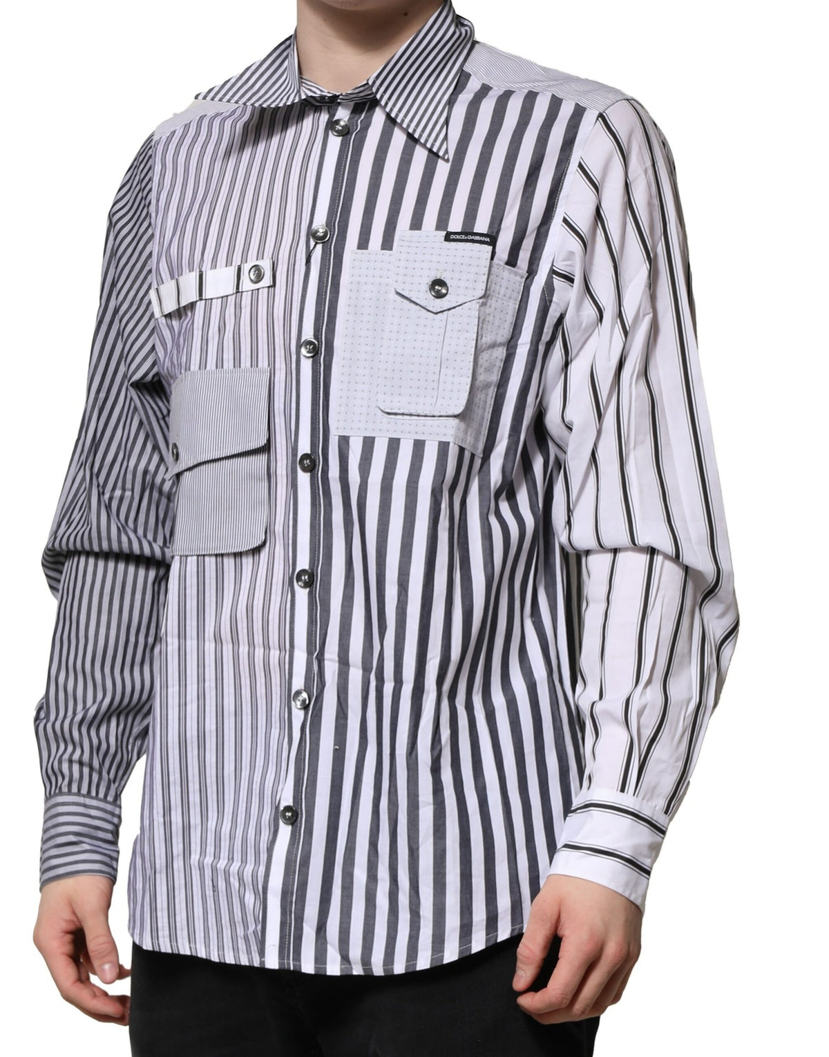 Chemise décontractée pour homme en coton rayé blanc et gris de Dolce &amp; Gabbana
