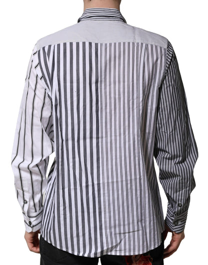 Dolce & Gabbana White Gray Striped Cotton Men Casual Shirt