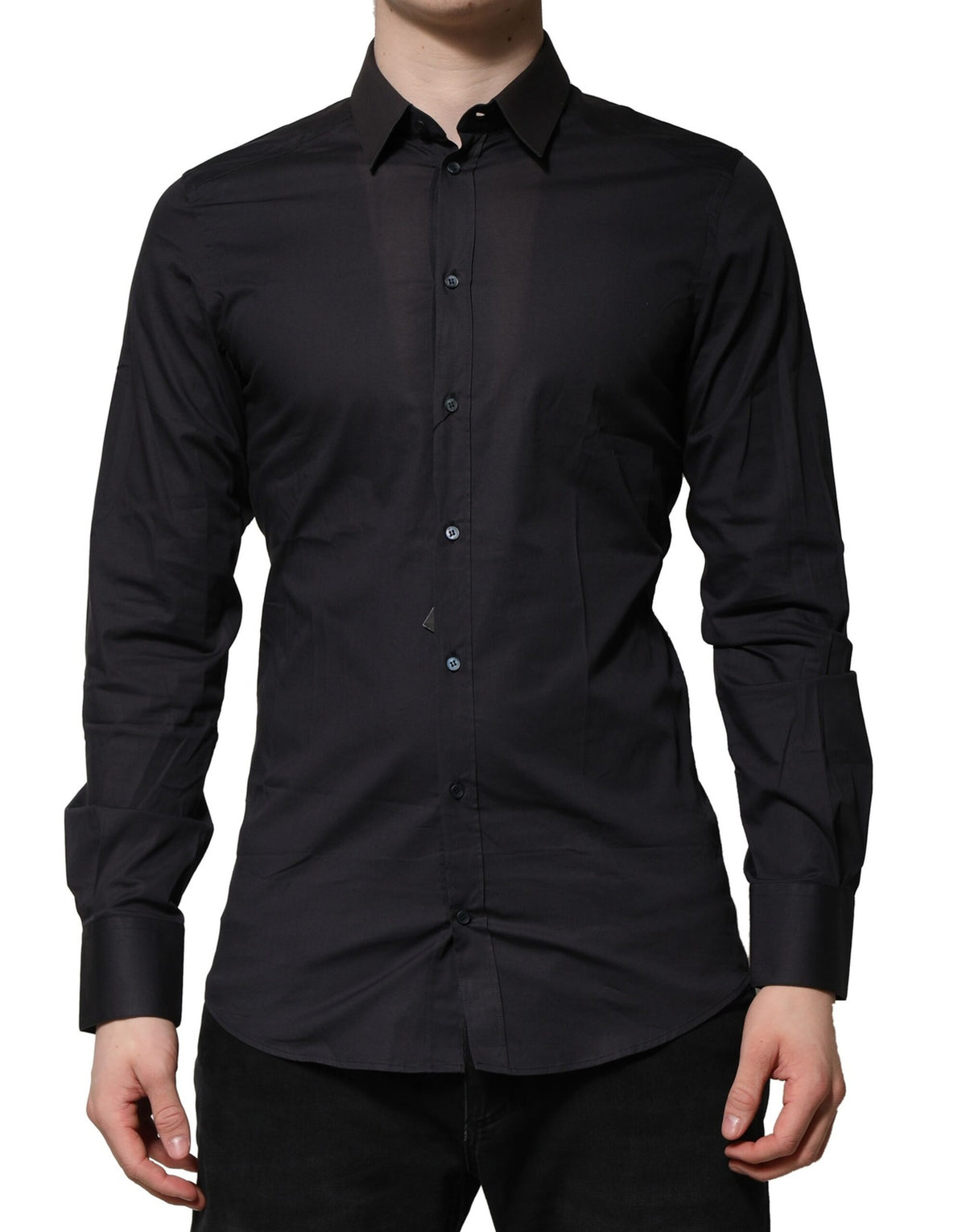 Chemise habillée à manches longues en coton bleu doré de Dolce &amp; Gabbana