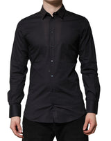 Chemise habillée à manches longues en coton bleu doré de Dolce &amp; Gabbana