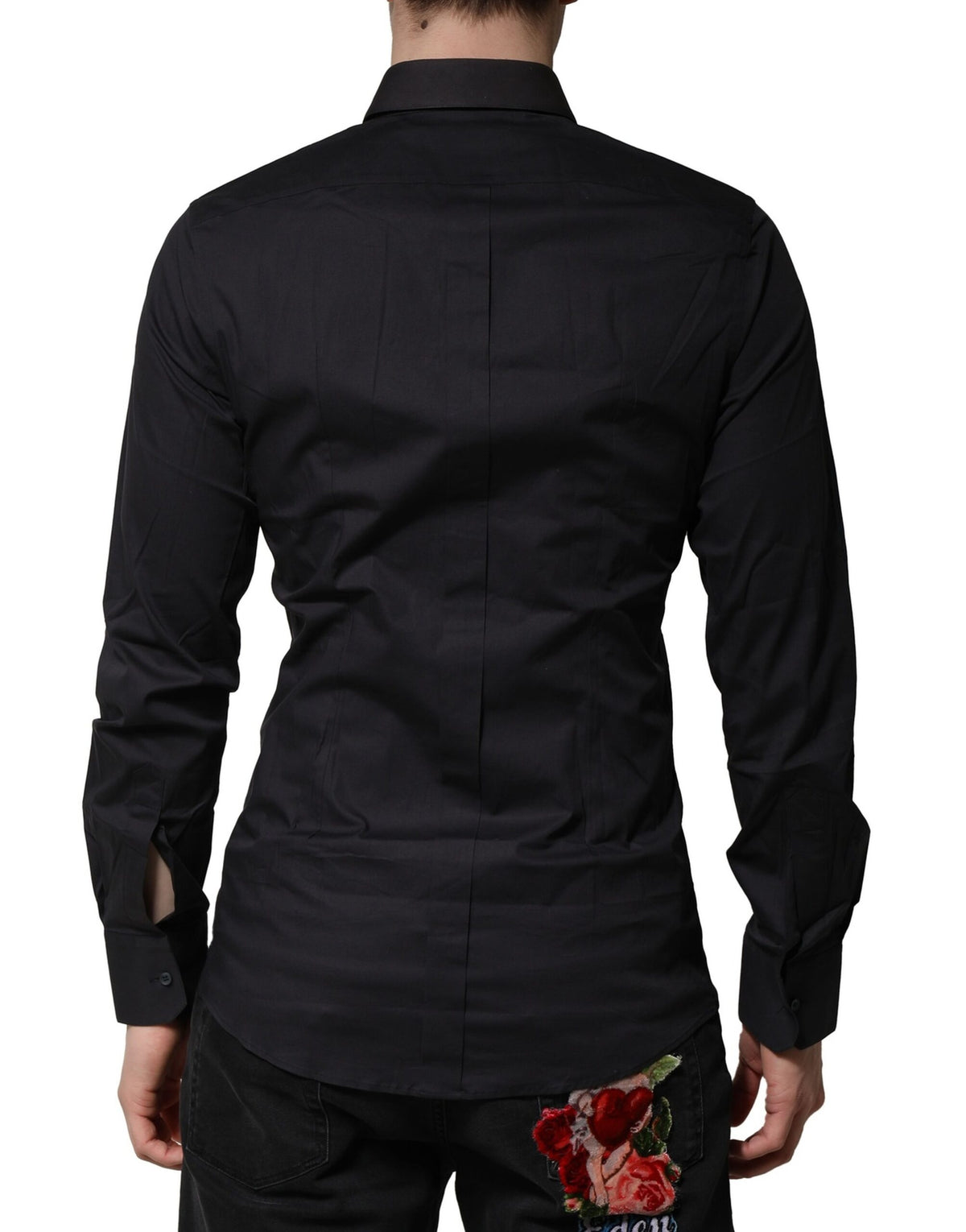 Chemise habillée à manches longues en coton bleu doré de Dolce &amp; Gabbana
