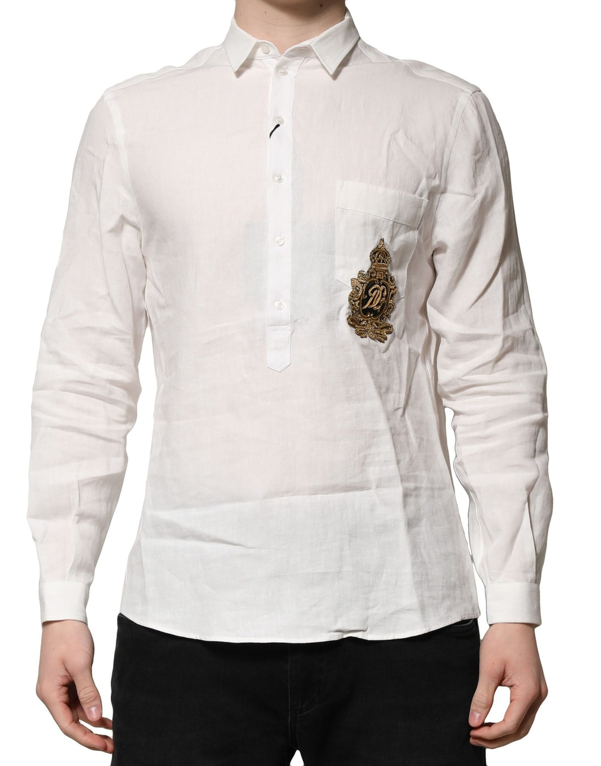 Chemise habillée blanche Dolce &amp; Gabbana, ornée de la couronne DG.