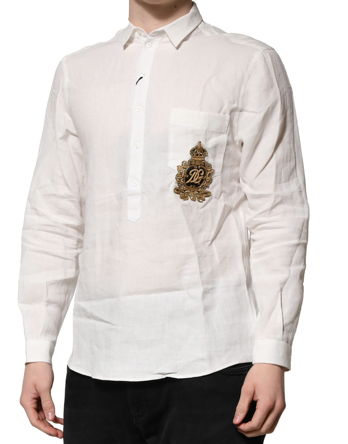 Chemise habillée blanche Dolce &amp; Gabbana, ornée de la couronne DG.