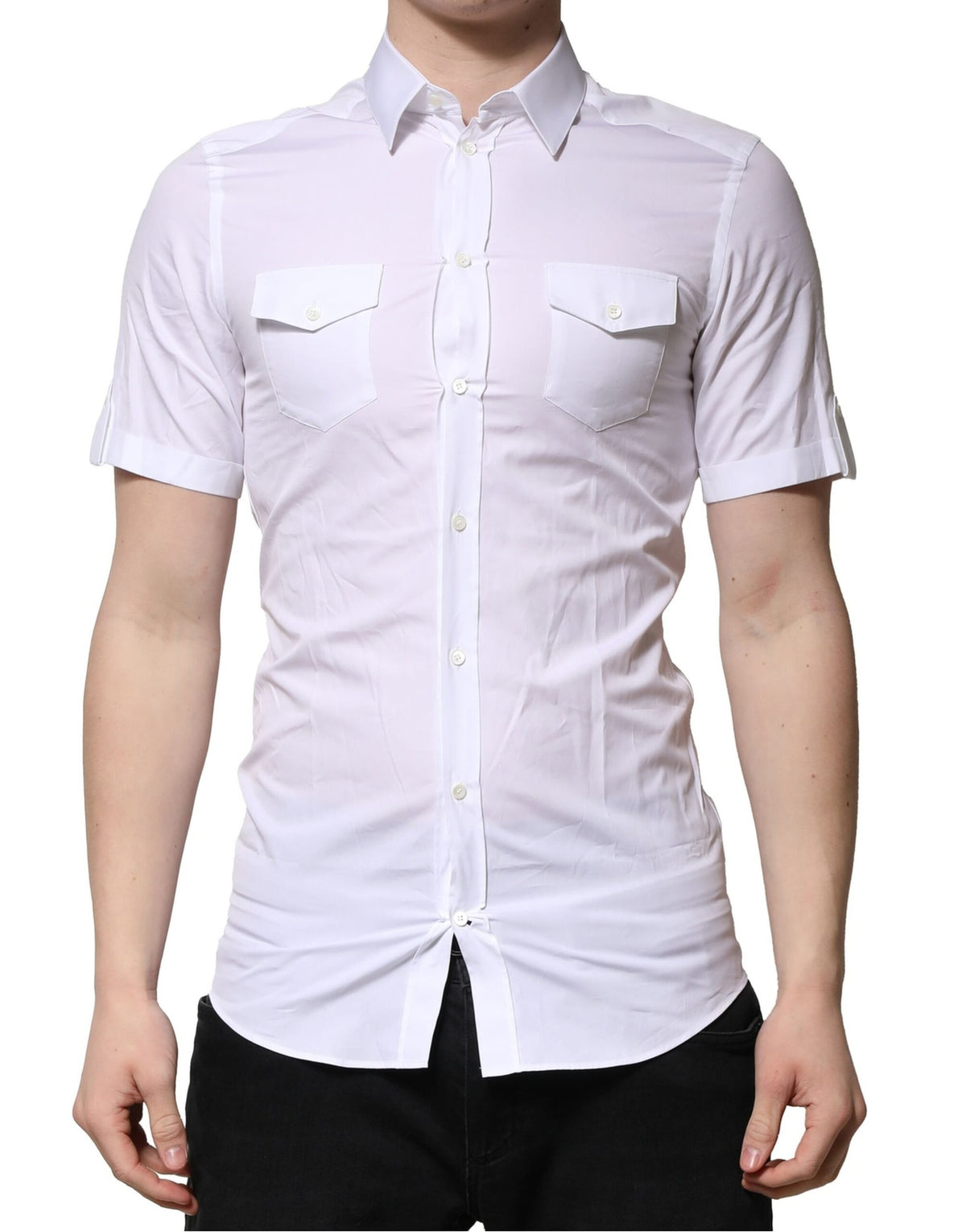 Chemise décontractée à manches courtes en coton blanc Dolce &amp; Gabbana, couleur or.