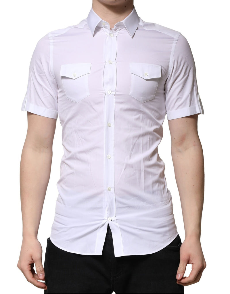 Dolce & Gabbana White Cotton Short Sleeves GOLD Casual Shirt