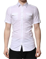 Chemise décontractée à manches courtes en coton blanc Dolce &amp; Gabbana, couleur or.