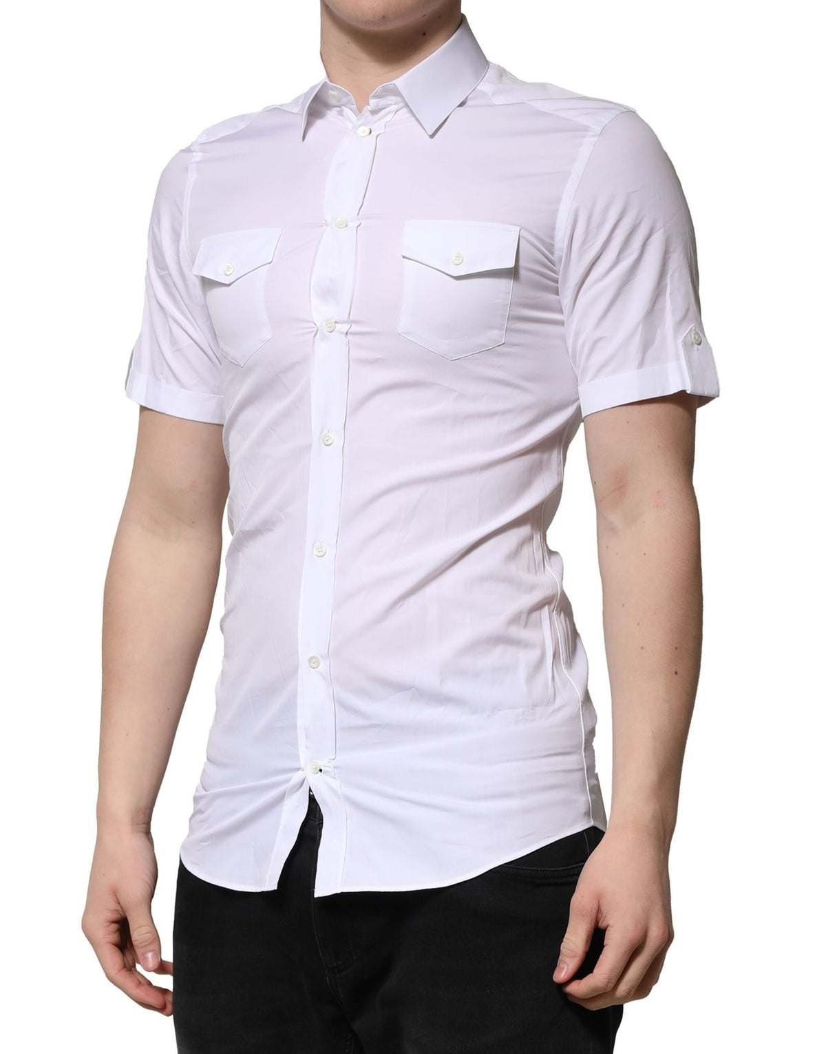 Chemise décontractée à manches courtes en coton blanc Dolce &amp; Gabbana, couleur or.
