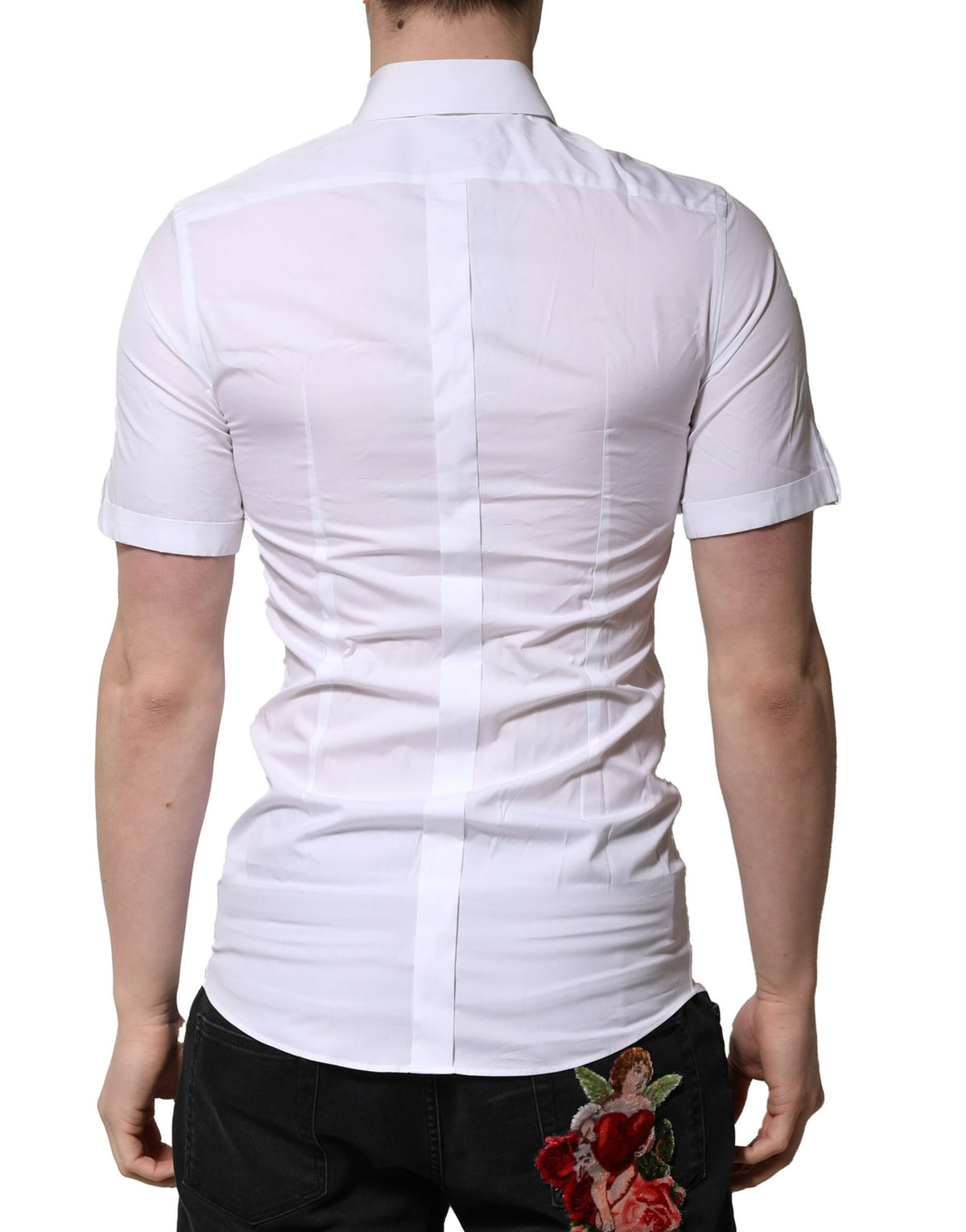 Chemise décontractée à manches courtes en coton blanc Dolce &amp; Gabbana, couleur or.