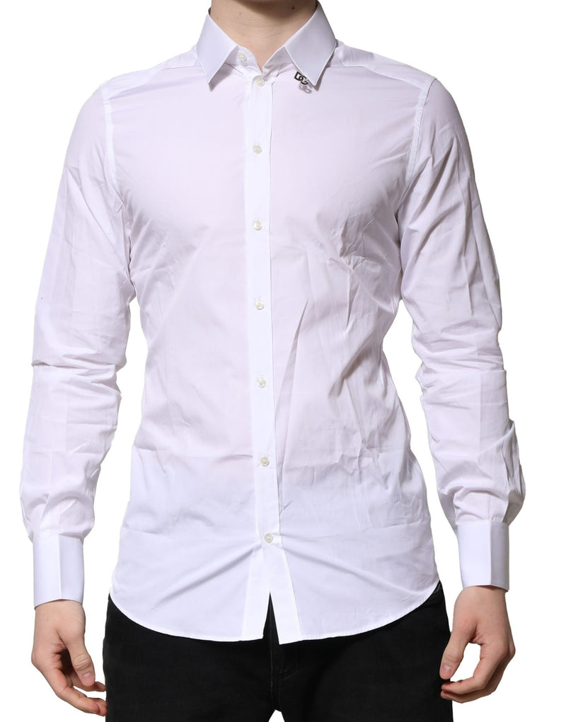 Chemise habillée à manches longues en coton blanc doré de Dolce &amp; Gabbana