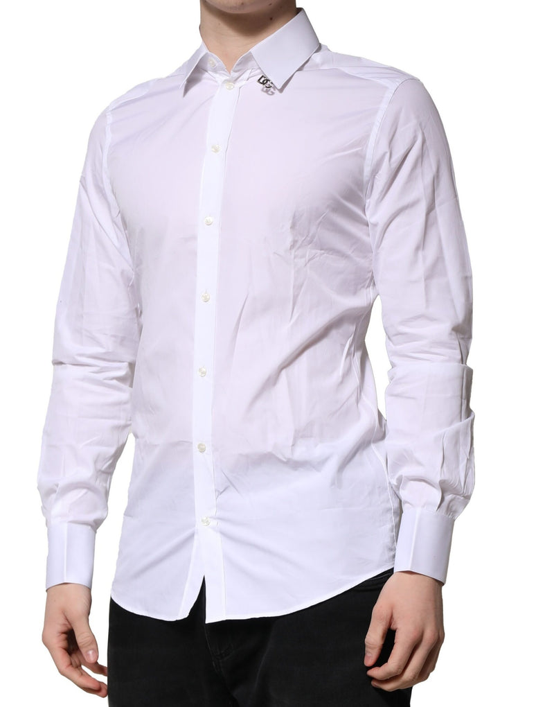 Chemise habillée à manches longues en coton blanc doré de Dolce &amp; Gabbana