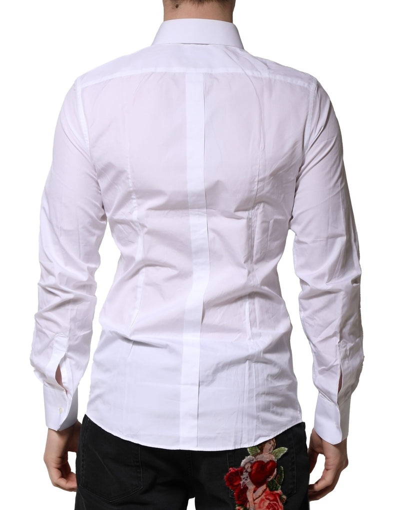 Chemise habillée à manches longues en coton blanc doré de Dolce &amp; Gabbana