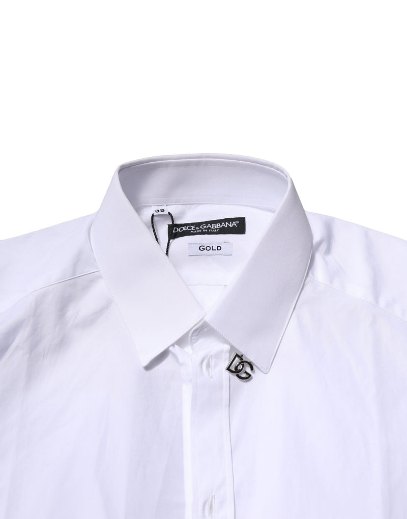 Chemise habillée à manches longues en coton blanc doré de Dolce &amp; Gabbana