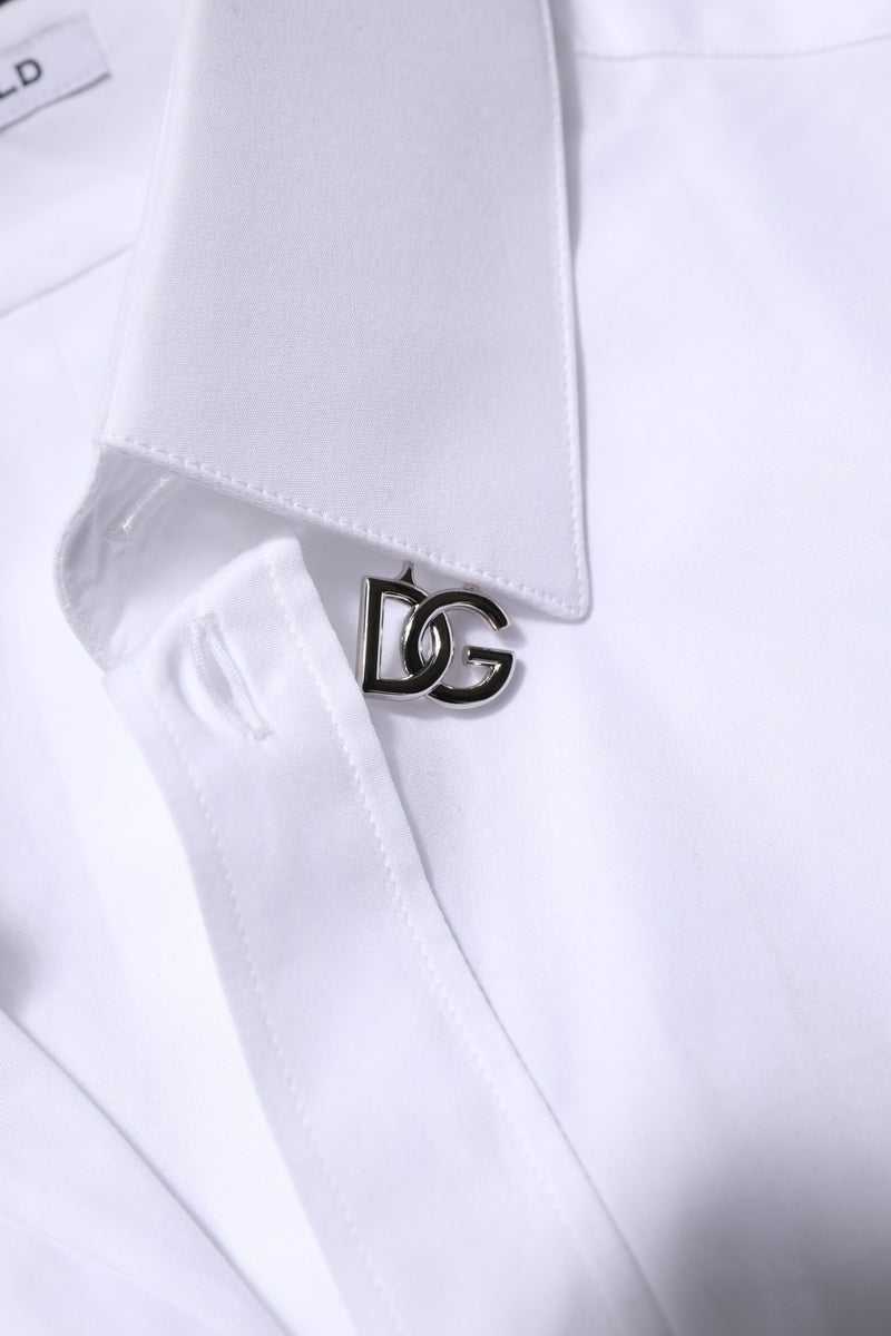 Chemise habillée à manches longues en coton blanc doré de Dolce &amp; Gabbana