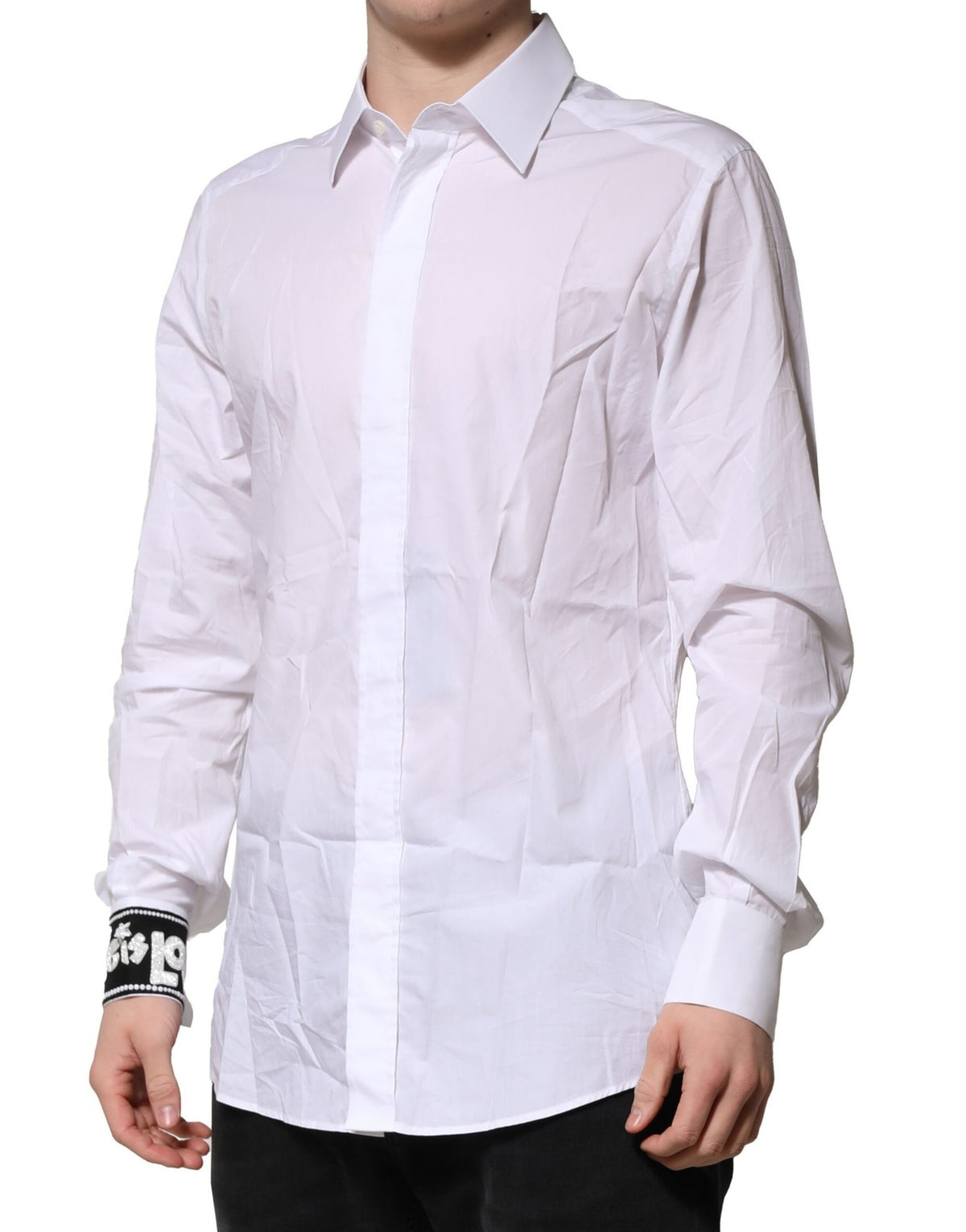 Chemise habillée homme en coton blanc doré Dolce &amp; Gabbana