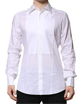 Chemise habillée pour homme en popeline de coton blanche à collet italien de Dolce &amp; Gabbana, dorée.