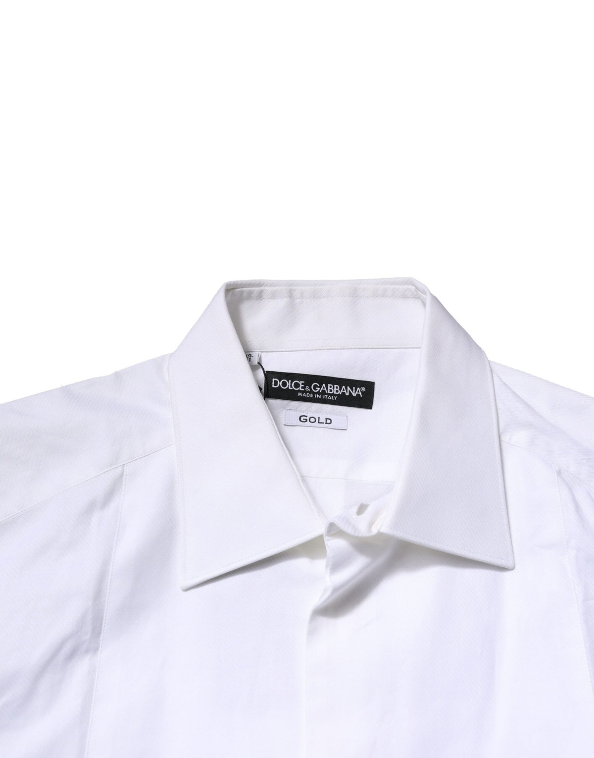Chemise habillée pour homme en popeline de coton blanche à collet italien de Dolce &amp; Gabbana, dorée.