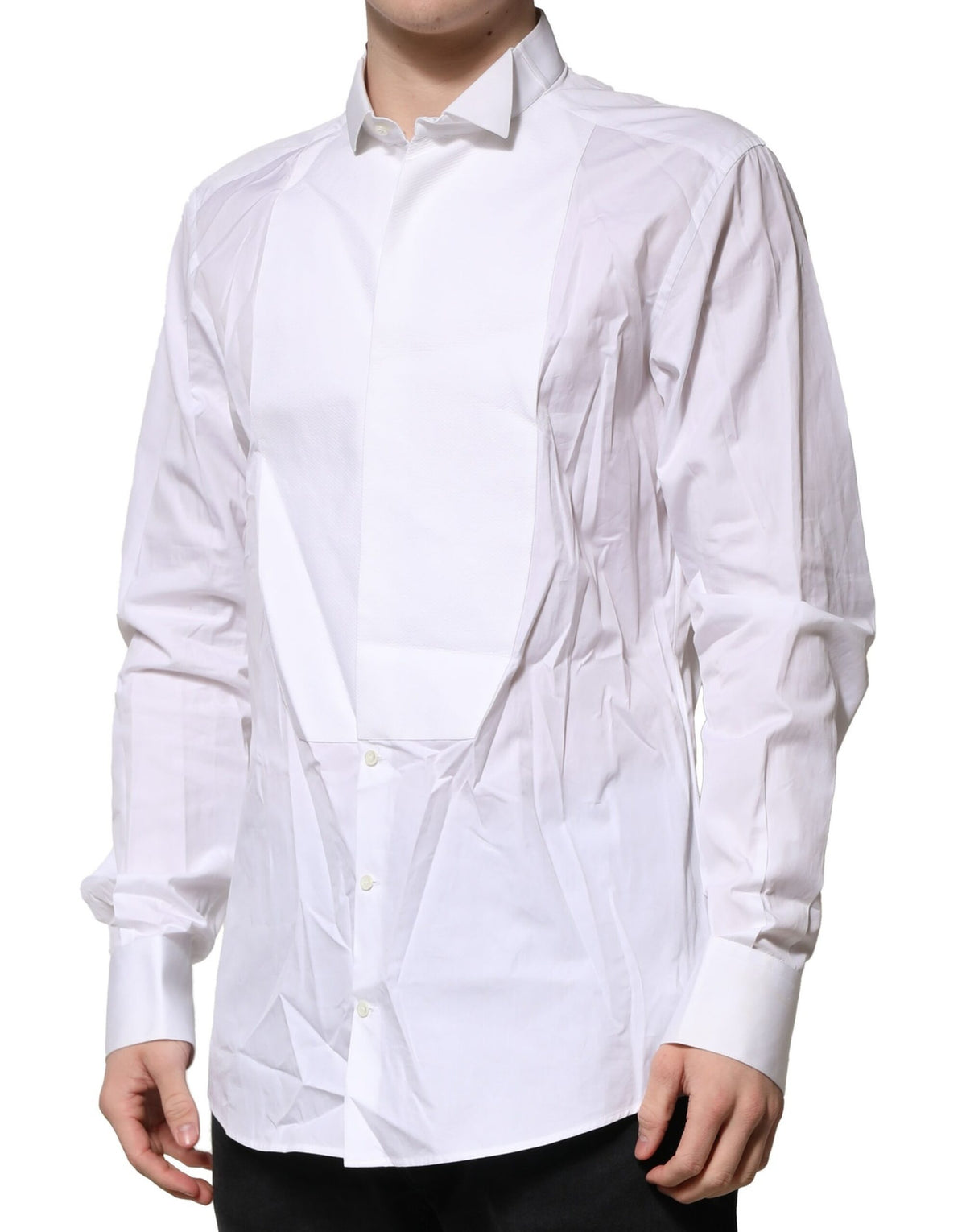 Chemise habillée pour homme en popeline blanche avec col montant doré de Dolce &amp; Gabbana.