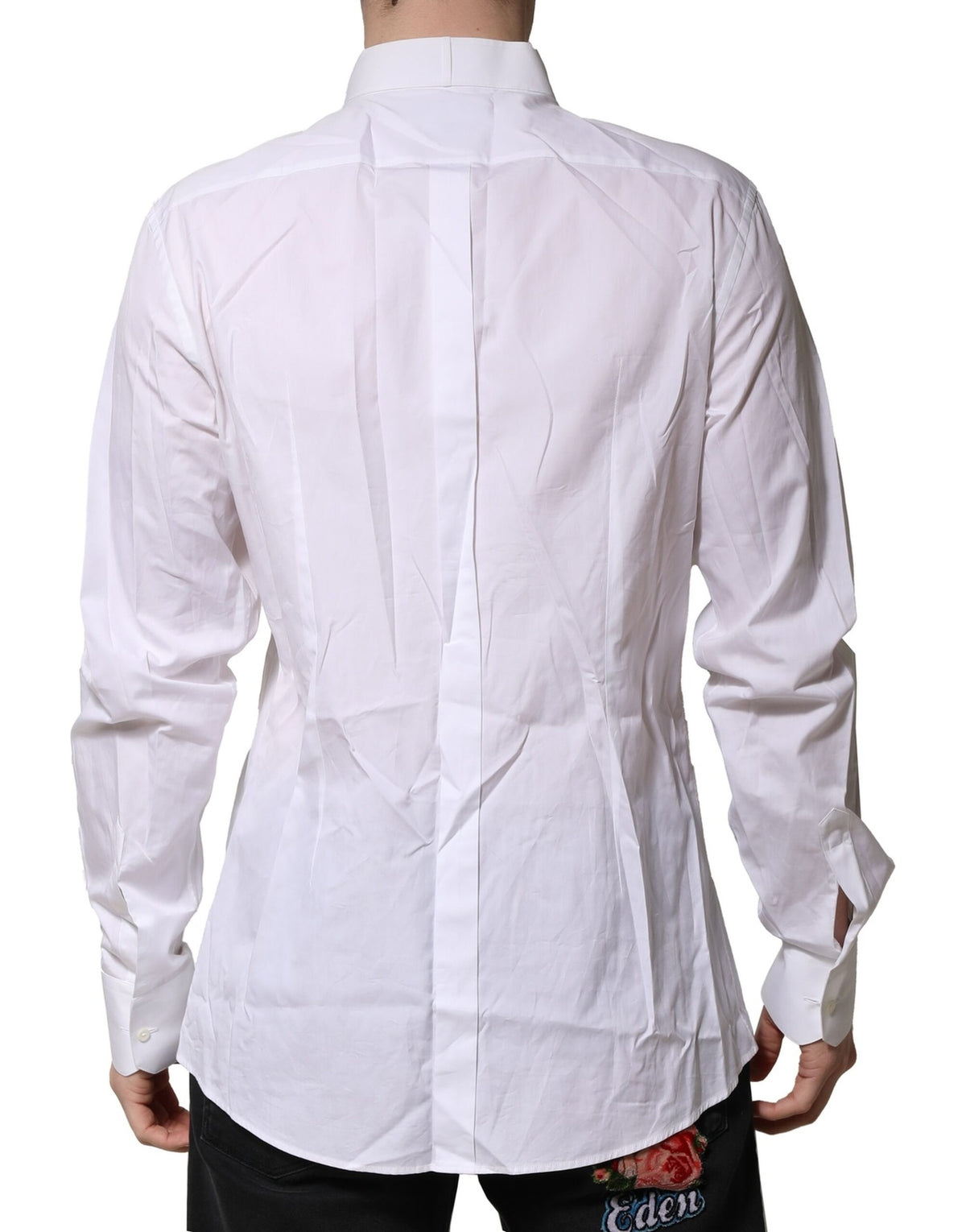 Chemise habillée pour homme en popeline blanche avec col montant doré de Dolce &amp; Gabbana.