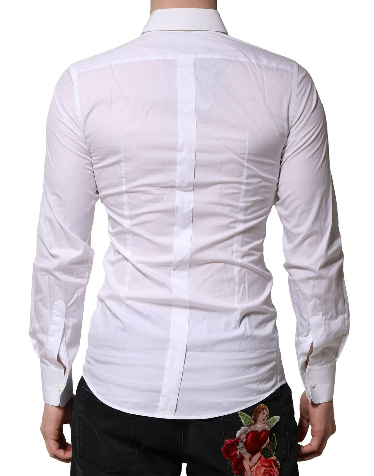 Chemise habillée homme dorée Dolce &amp; Gabbana, broderies florales blanches.
