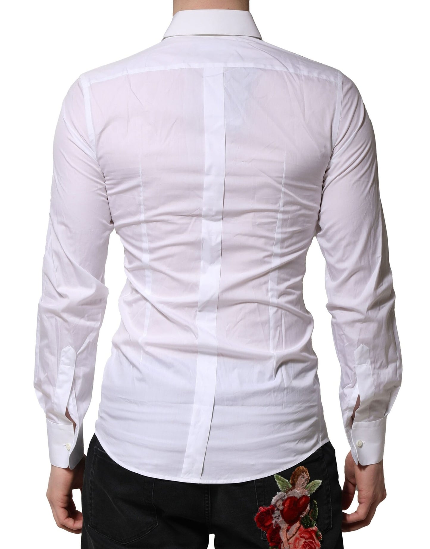 Dolce & Gabbana White Floral Embroidery Men GOLD Formal Shirt