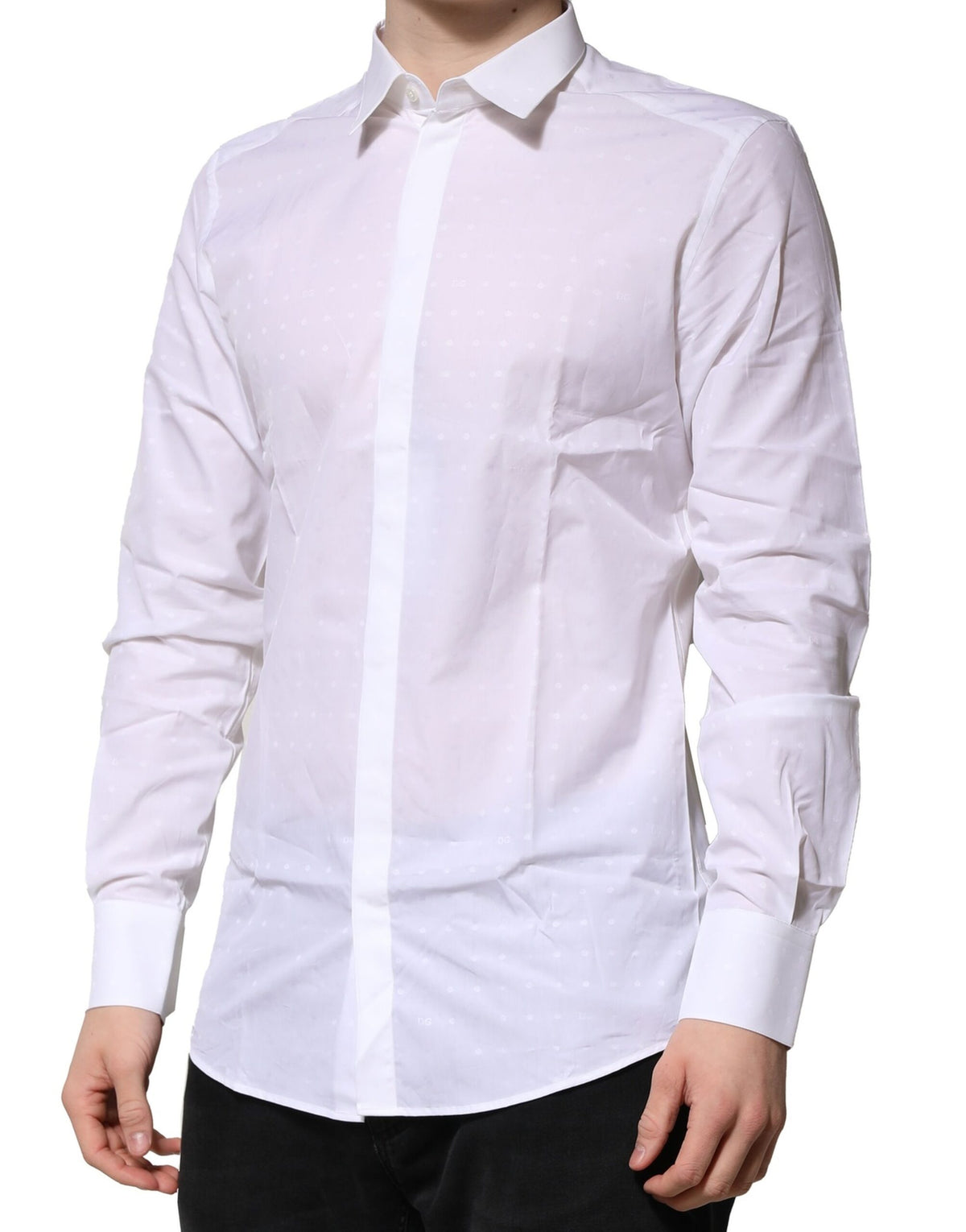 Chemise habillée à manches longues en coton blanc doré de Dolce &amp; Gabbana