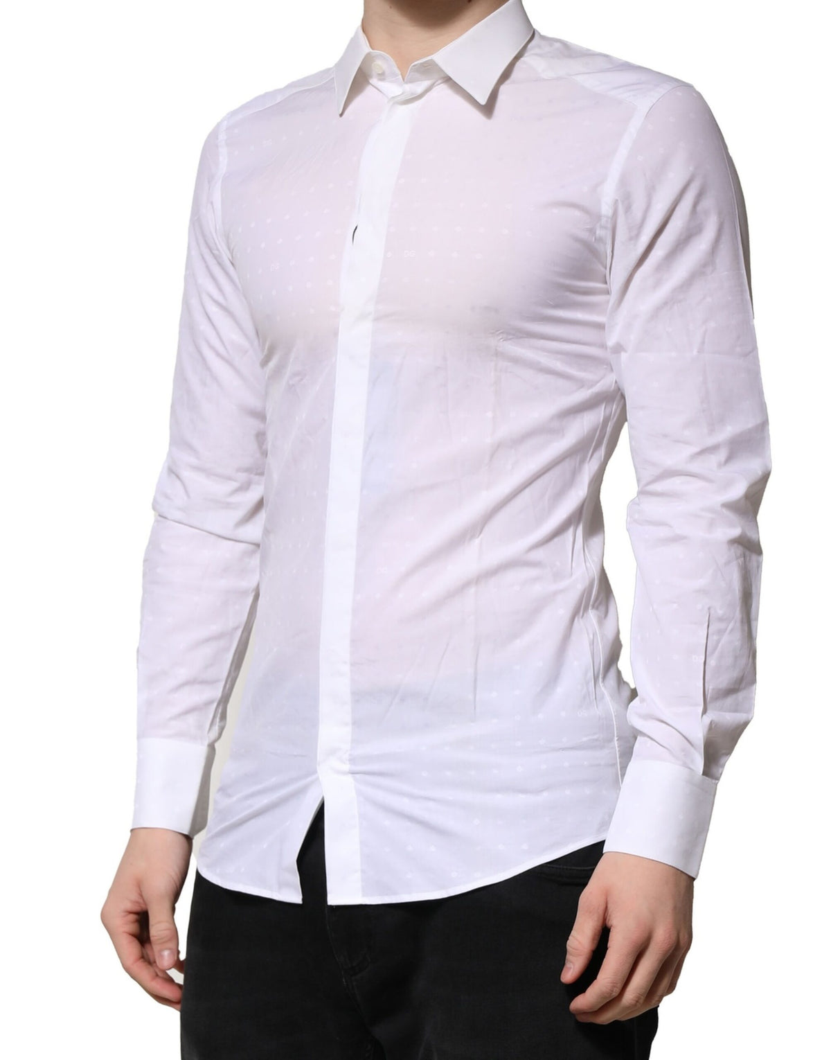 Chemise habillée à manches longues pour homme, blanche et dorée, Dolce &amp; Gabbana.