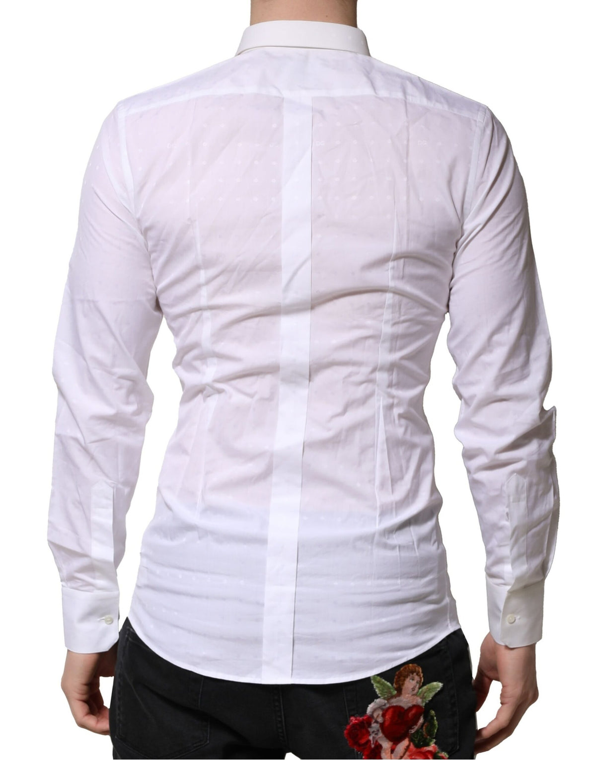 Chemise habillée à manches longues pour homme, blanche et dorée, Dolce &amp; Gabbana.