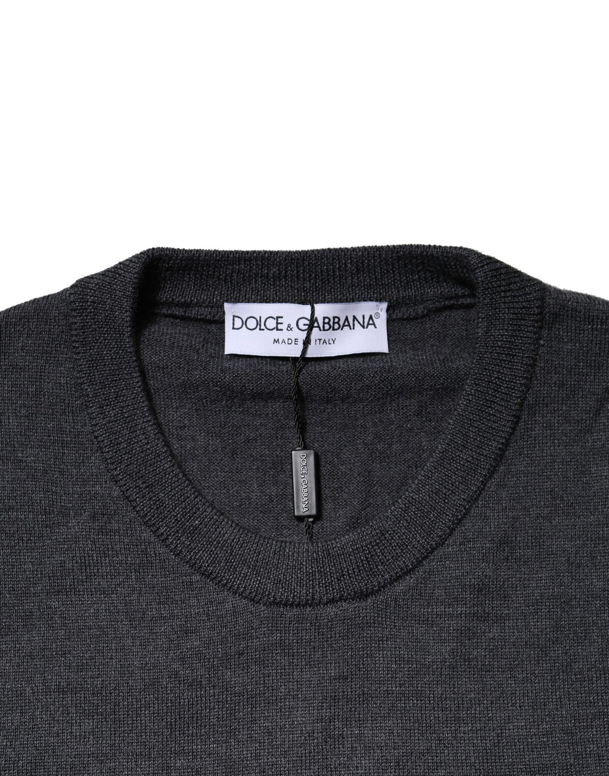 Pull en laine à col rond gris foncé Dolce &amp; Gabbana