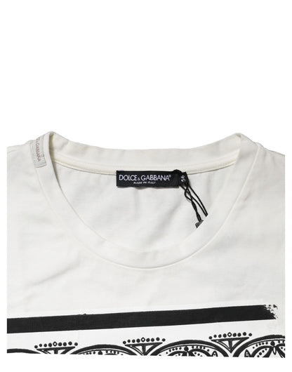 Dolce & Gabbana White Bandana Cotton Men Crew Neck T-shirt