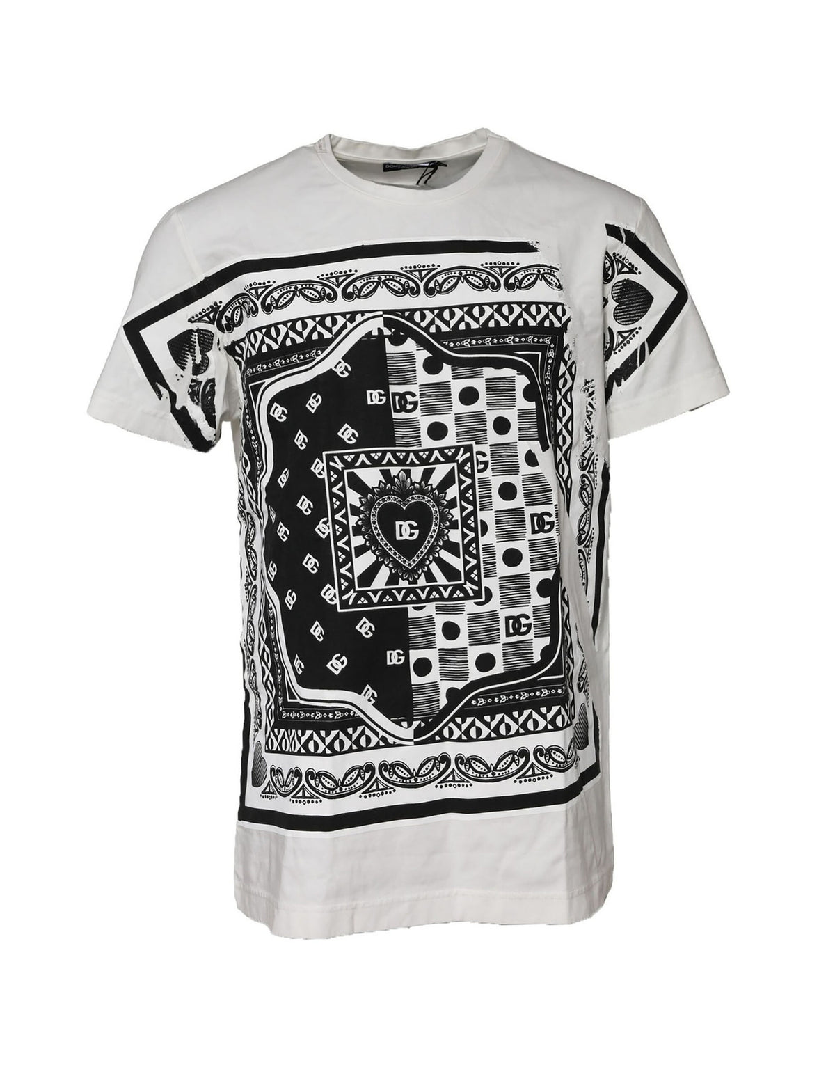 T-shirt à col rond en coton blanc avec bandana de Dolce &amp; Gabbana pour homme