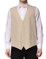 Dolce & Gabbana Beige Linen Formal Waistcoat Vest for Men