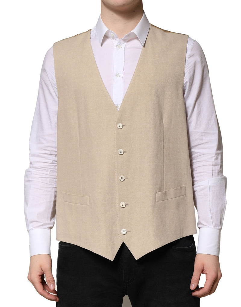 Dolce & Gabbana Beige Linen Formal Waistcoat Vest for Men