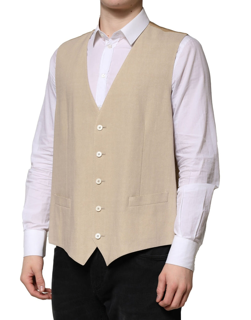 Dolce & Gabbana Beige Linen Formal Waistcoat Vest for Men