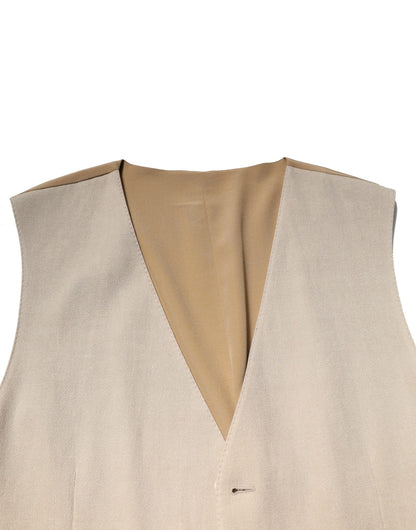 Dolce & Gabbana Beige Linen Dress Formal Men Waistcoat Vest