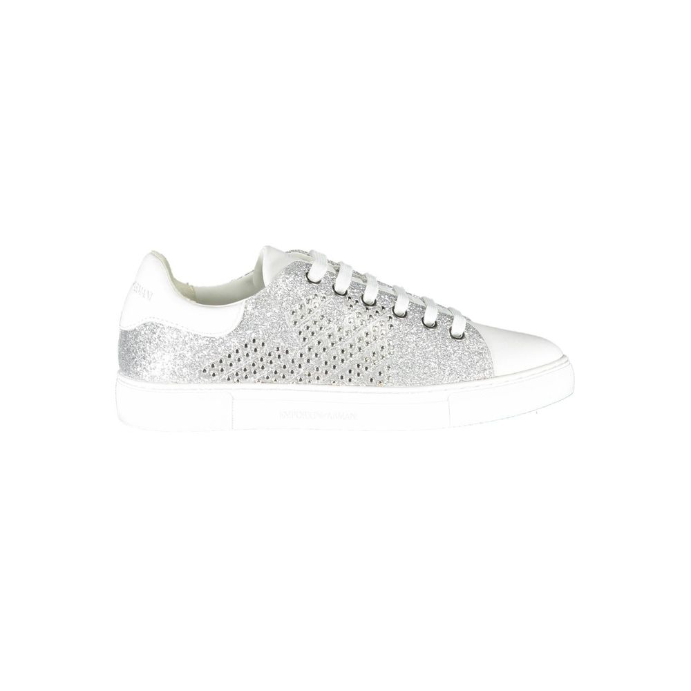 Baskets pour femme en cuir argenté Emporio Armani