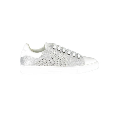 Baskets pour femme en cuir argenté Emporio Armani
