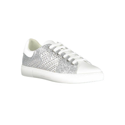 Baskets pour femme en cuir argenté Emporio Armani