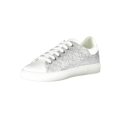 Baskets pour femme en cuir argenté Emporio Armani
