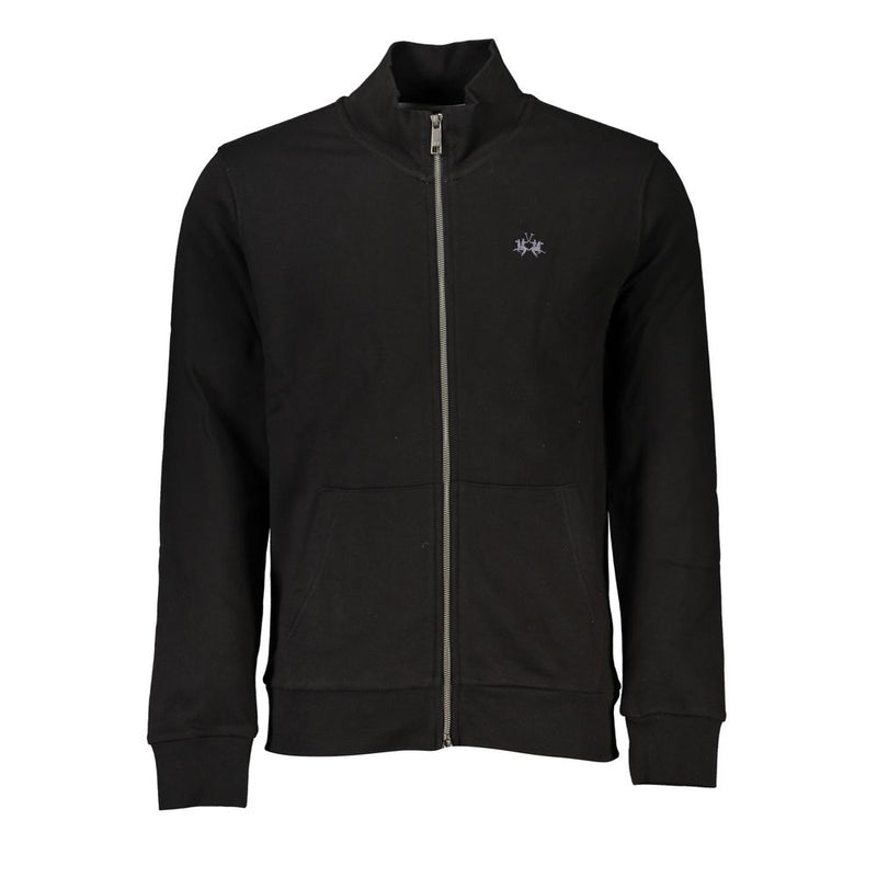 Pull en coton noir La Martina pour homme avec poches centrales et fermeture éclair.