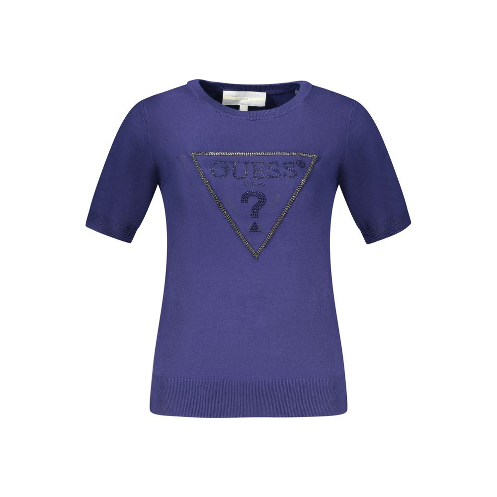 Guess Jeans Pull Femme Bleu en Viscose avec Strass