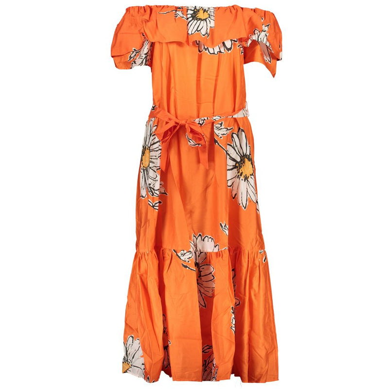 Desigual Orange Cotton Dress - Stylish Long Dress with Belt