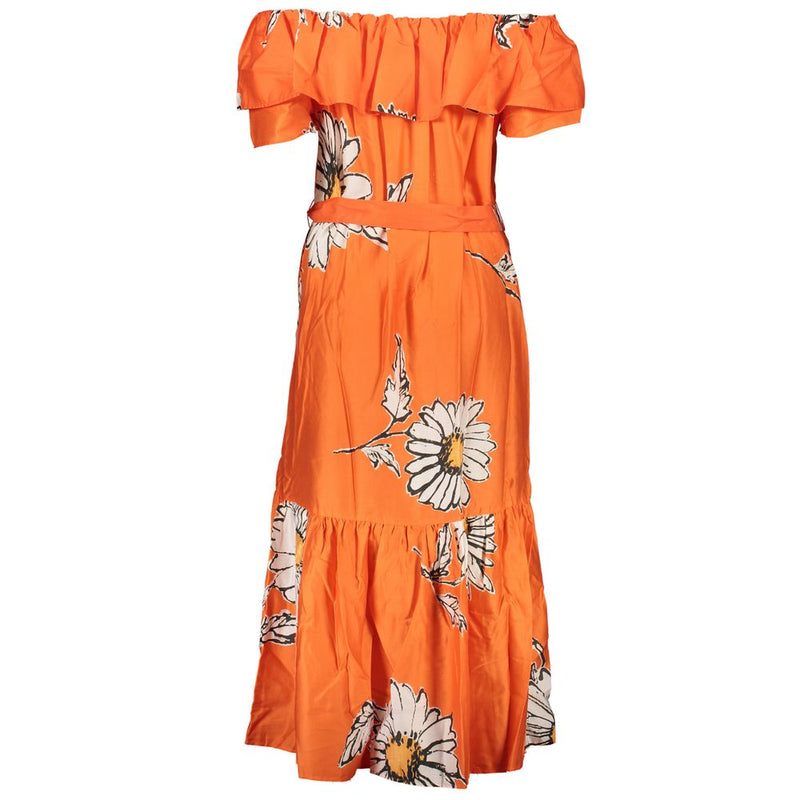 Desigual Orange Cotton Dress - Stylish Long Dress with Belt