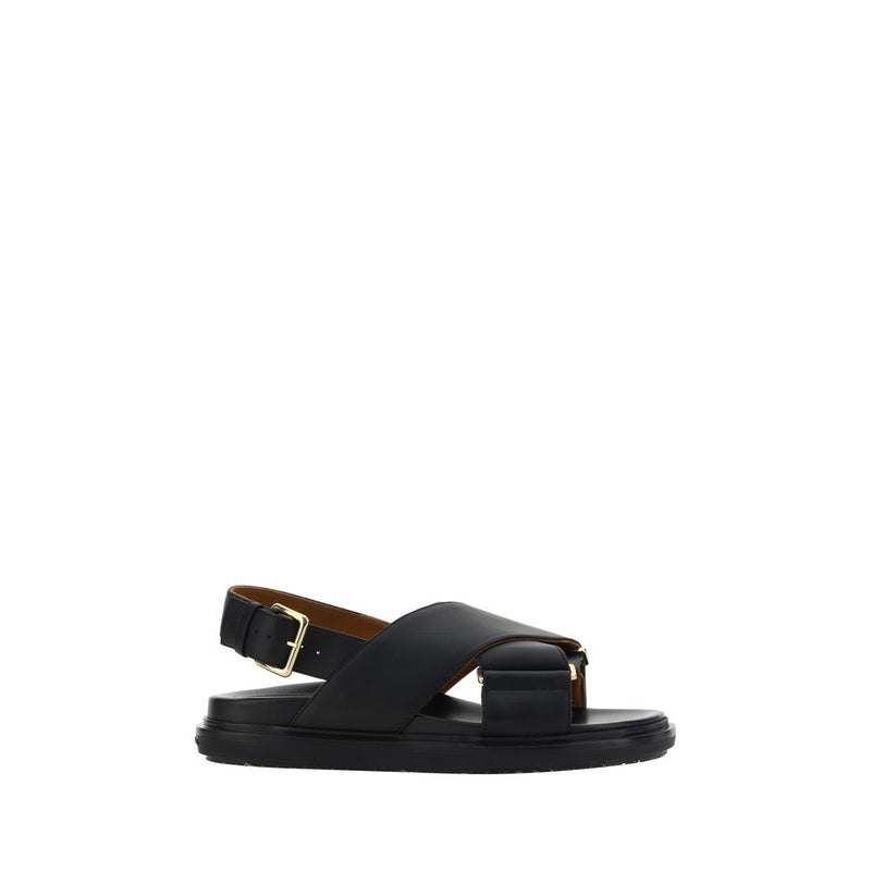 Marni Black Calf Leather Bos Taurus Flat Sandals for Women