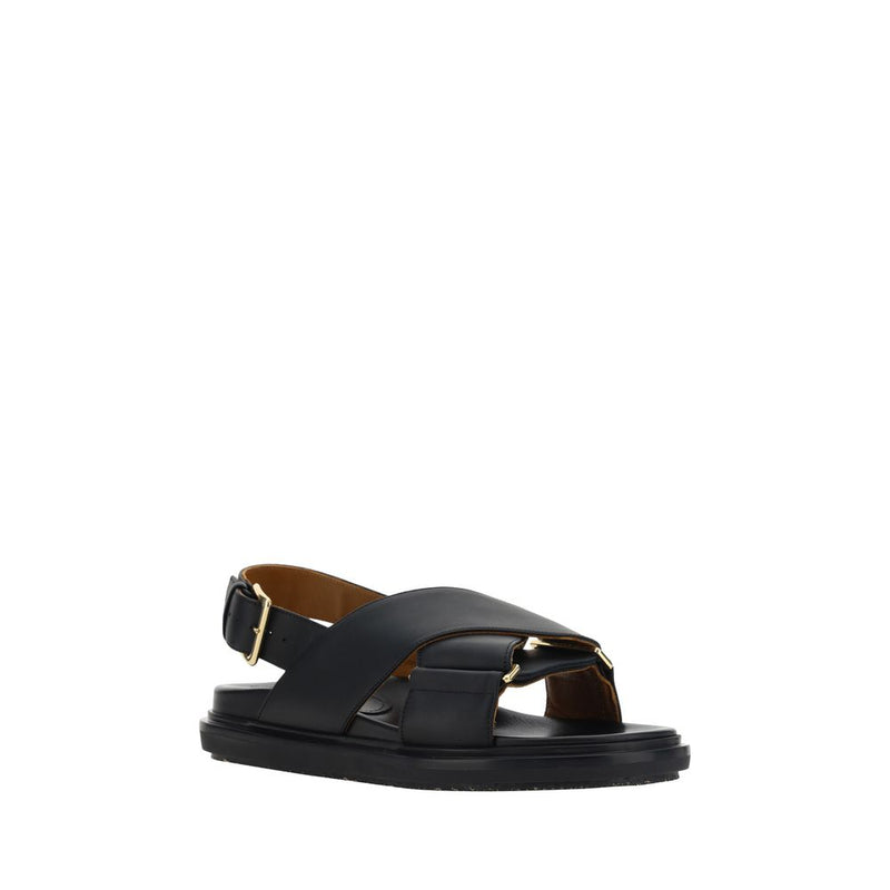 Marni Black Calf Leather Bos Taurus Flat Sandals for Women