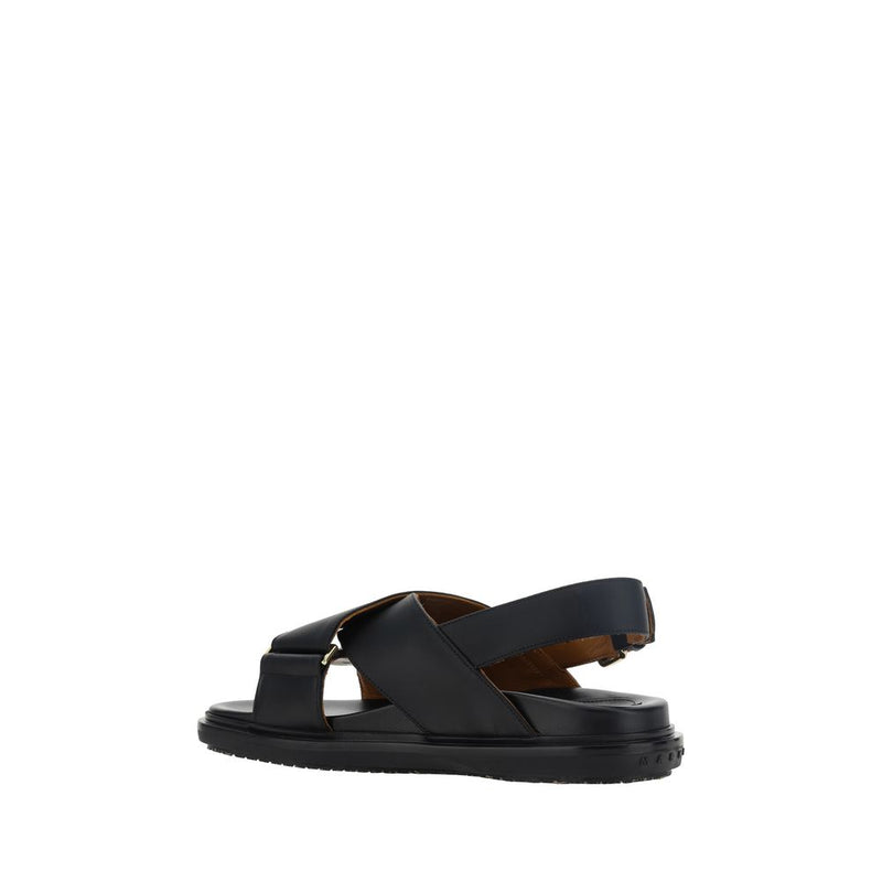 Marni Black Calf Leather Bos Taurus Flat Sandals for Women