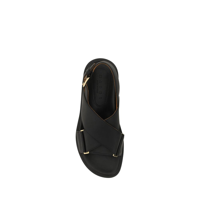 Marni Black Calf Leather Bos Taurus Flat Sandals for Women