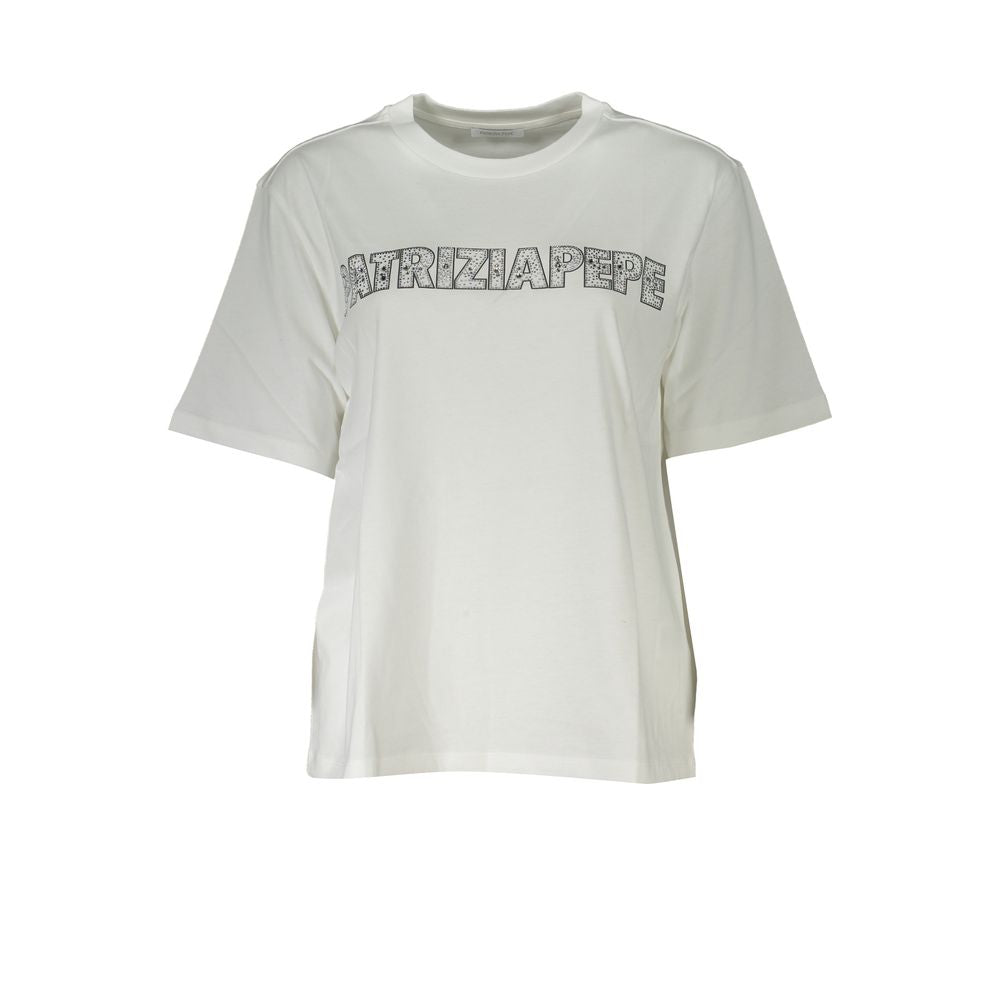 Patrizia Pepe T-Shirt Femme Blanc en Coton avec Détails en Strass
