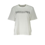 Patrizia Pepe T-Shirt Femme Blanc en Coton avec Détails en Strass